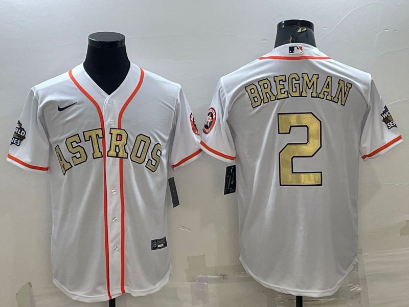 Men Houston Astros #2 Bregman White Champion Gold Game Nike 2022 MLB Jersey->women mlb jersey->Women Jersey